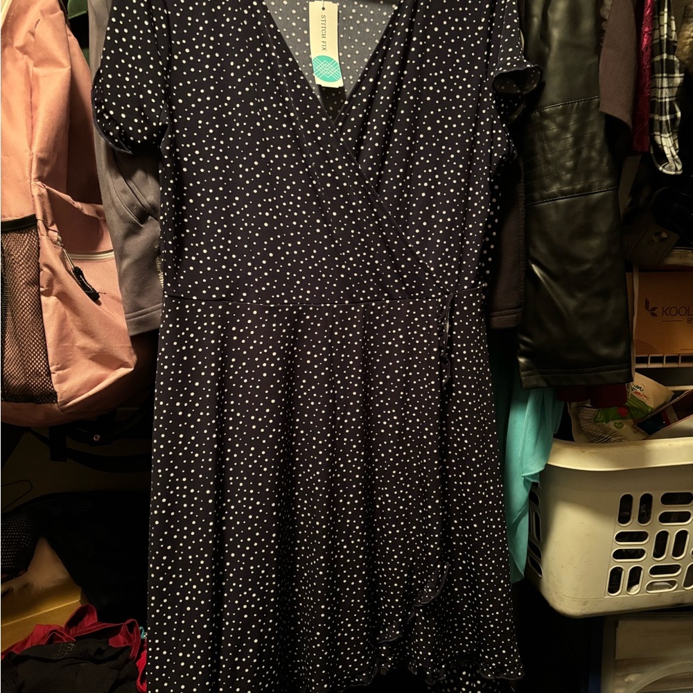 Navy Polka Dot Wrap Dress